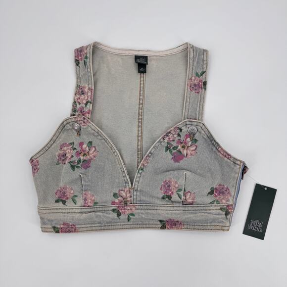 wild fable Tops - Wild Fable Floral Denim Bustier Crop Top Womens XS NWT Light Wash Y2K